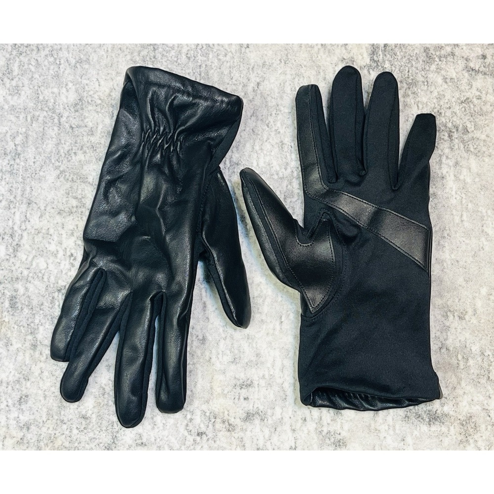 Isotoner Classic Leather Gloves Womens Large Black Stretch Touchscreen Outerwear